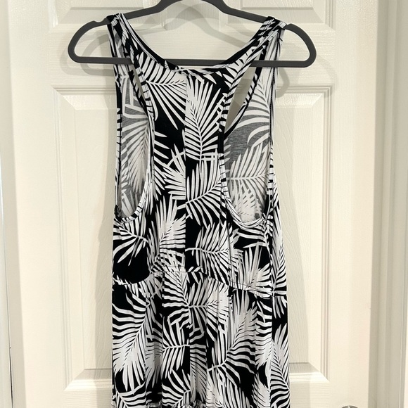 Terra & Sky Midi Tropical Racerback Black White Leaf Print Dress Plus Size 0 - Picture 9 of 11